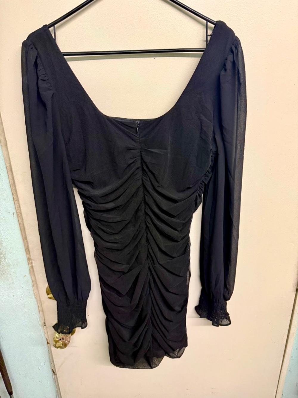 Lulus Black Ruched Long Mesh Sleeve Mini Dress | Sheer Sleeve Party Dress - Picture 5 of 5
